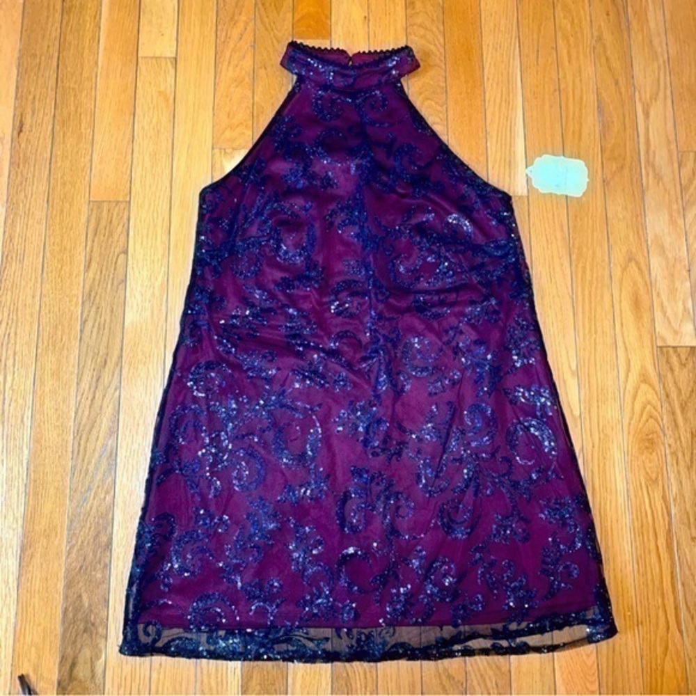 New NWT Altar’d State High Neck Black Red Sequin Dress Fancy Party Sz Medium
